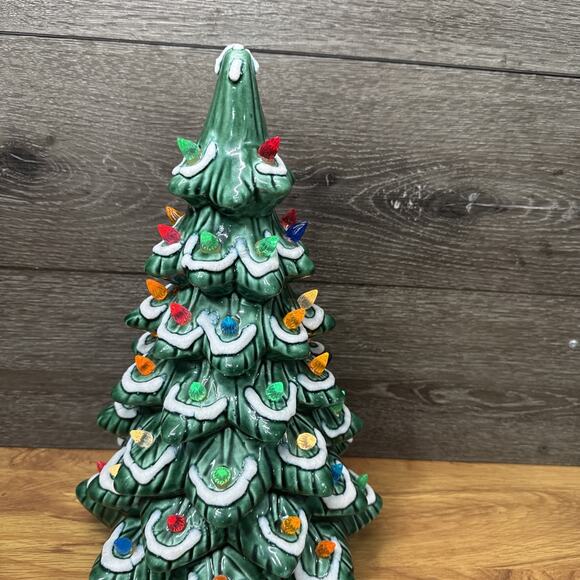 Vintage MCM Ceramic Christmas Tree 15” Lighted With Base Holiday Decor - Picture 2 of 10